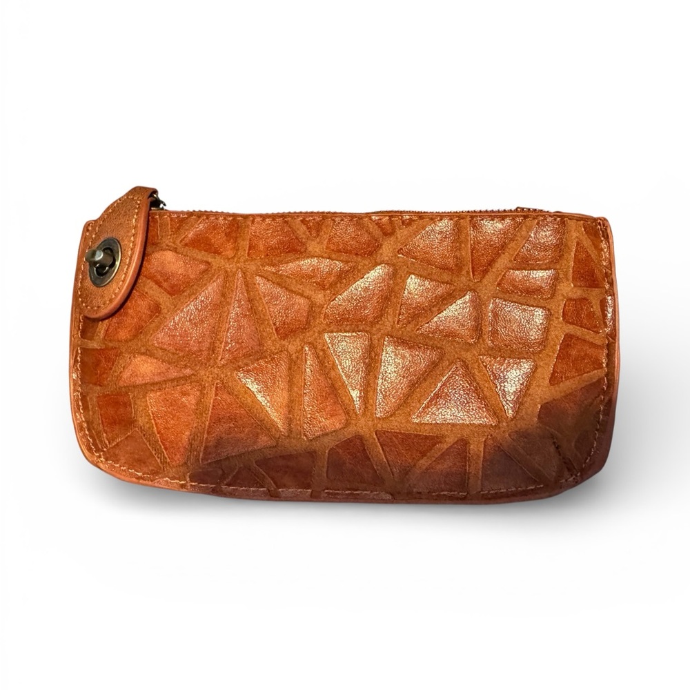 Joy Susan Geometric Vegan Leather Brown Clutch